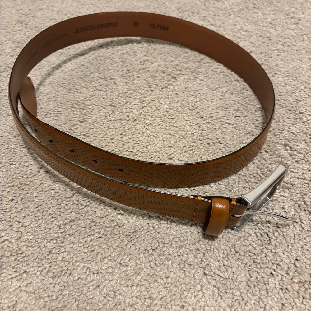 Johnston & Murphy Brown Leather Belt with Silver Buckle